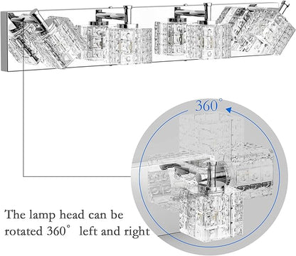 Ralbay Modern LED Chrome Vanity Lights - 4 Lights Crystal Bathroom Light Fixtures Over Mirror