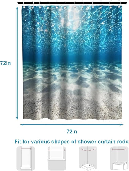 Modern Ocean Shower Curtain, Rustic Luxury Abstract Nautical Tropical Coastal Shower Curtains for Bathroom, Waterproof Bath Curtain with Hooks Machine Washable Bathtub Curtains 72x72 Inch Blue
