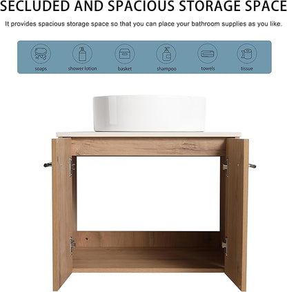 24" Floating Vanity with Sink, 24 Inch Bathroom Vanity with Sink, Modern Plywood Floating Cabinet with Sintered Stone Countertop and White Ceramic Basin, Soft Close Doors