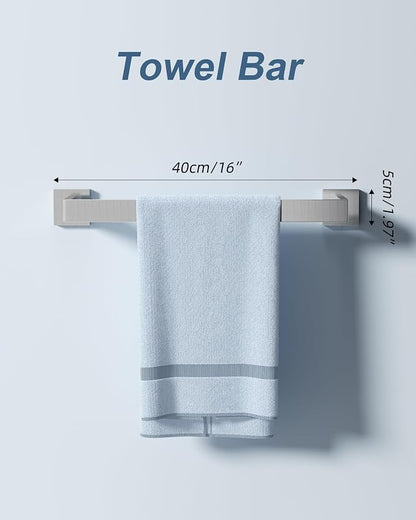 10-Piece Brushed Nickel Bathroom Hardware Set with 2 Toilet Paper Holders with Shelves, 16" Towel Bar Set for Bathroom, Bathroom Accessory Kit Includes 2 Towel Rods, 2 Hand Towel Rings, 4 Robe Hooks