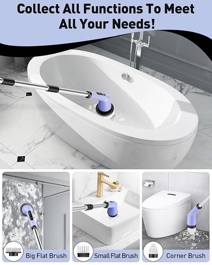 Electric Spin Scrubber, Waterproof Cordless Bathroom Shower Cleaner Brush | 8 Replaceable Brush Heads, 90Mins Runtime, 4 Adjustable Size, 2 Speeds for Shower Bathroom Bathtub Toilet Kitchen Glass Car