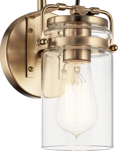 Kichler Brinley 11.5" Wall Sconce in Champagne Bronze, 1-Light, Vintage Wall Mount Light with Clear Glass, (11.5" H x 5" W), 45576CPZ