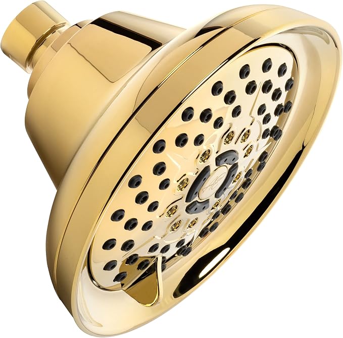 Aqua Elegante Massage Shower Head With Mist - 2.5 GPM - Polished Brass | High Pressure Boosting, 6 Function Adjustable Massaging Rainfall Showerhead For Low Flow Baths With Water Saving Nozzles