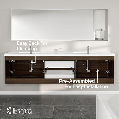 Eviva Lumina 84 in. Gray Oak Wall Mount Double Sink Bath Vanity with Acrylic Top and Integrated Sinks