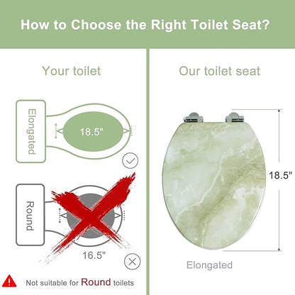 Angel Shield Marble Toilet Seat Durable Molded Wood with Quiet Close, Easy Clean, Quick-Release Hinges Elongated Toilet Seat (Elongated, Green Marble)