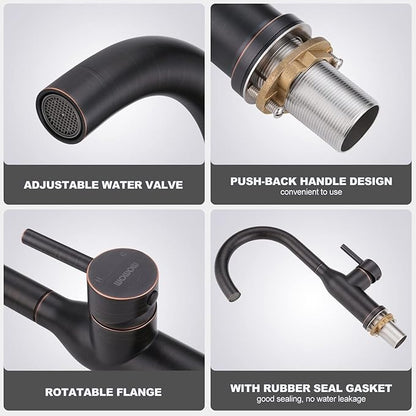 WOWOW 1 Hole Bar Faucet Single Handle Bar Sink Faucet Oiled Rubbed Bronze RV Kitchen Faucet with Supply Hose Small Kitchen Tap