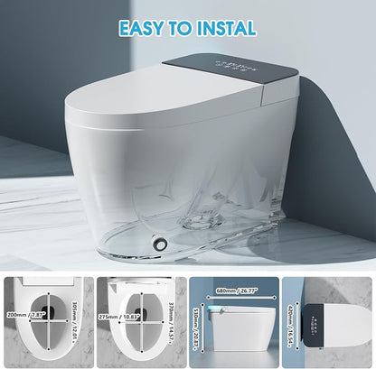 TDH Smart Tankless Toilet, with Warm Water Sprayer & Dryer, Smart Toilet Seat with Heated Bidet Seat, Leave Seat Auto Flushing, Foot Sensor & LED Display and Night Light