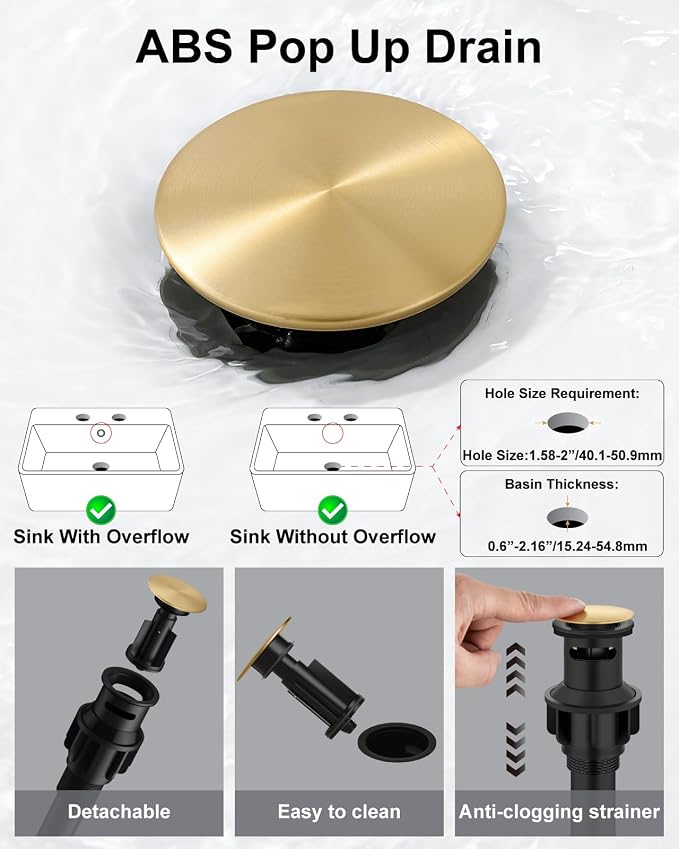 Gold 3 Hole Bathroom Faucet,8" Widespread Vanity Faucet | 2 Handle Waterfall Bathroom Sink Faucet with Pop-Up Drain,Supply Lines,360° Swivel Spout,Lead-Free Stainless Steel,Deck Mount