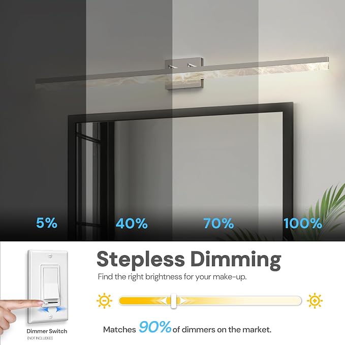 L LOHAS LED 48 Inch Nickel Vanity Light Bar Over Mirror Marble Acrylic 3CCT | Modern Bathroom Lighting With Marble Acrylic Shade, Adjustable LED Mirror Light Fixture for Indoor Wall Applications