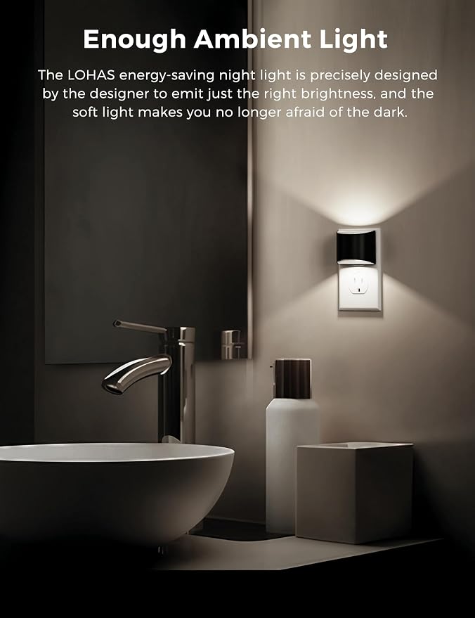 L LOHAS LED Night Lights Plug into Wall, Dimmable Night Light 2 Pack | Plug in Night Light with 3 Level Brightness, 5000K Daylight, Black Housing