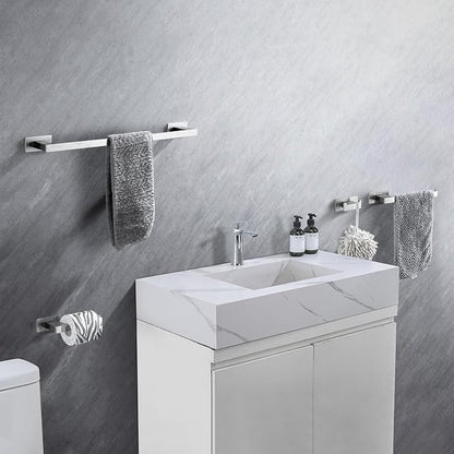 4-Pieces Bathroom Hardware Accessories Set, Towel Rack Towel Bar Toilet Paper Holder Towel Hook Self Adhesive Stainless Steel Towel Rack Set for Bathroom Wall Mounted, Brushed Nickel, 23 Inch
