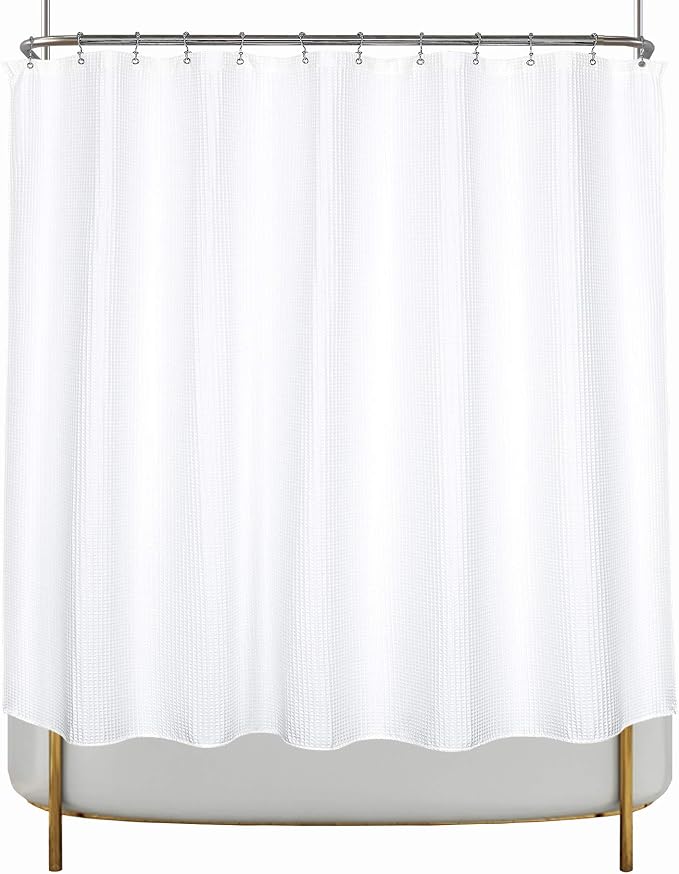 Barossa Design Clawfoot Tub Cotton Waffle Shower Curtain 180 x 70 Set with PEVA Liner and 36 Metal Hooks - White, Wrap-Around 180x70