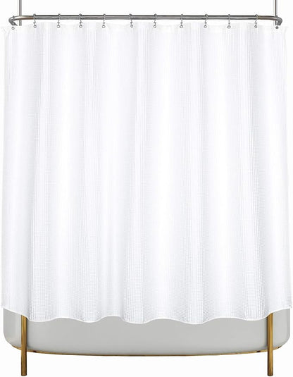 Barossa Design Clawfoot Tub Cotton Waffle Shower Curtain 180 x 70 Set with PEVA Liner and 36 Metal Hooks - White, Wrap-Around 180x70