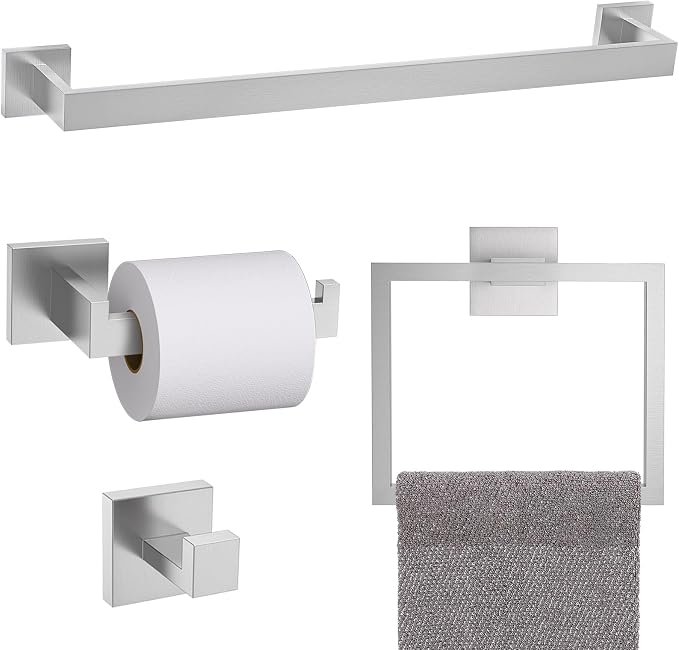 TURS 5-Piece Bathroom Hardware Set Brushed Nickel Towel Bar Set 23.6inch Bath Towel Holder Sets SUS 304 Stainless Steel Wall Mounted Towel Rack Sets for Bathroom.
