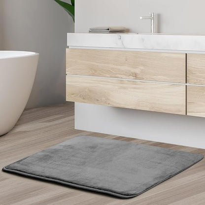 Clara Clark Bathroom Rugs, Velvet Memory Foam Bath Mat, Non-Slip Bath Rugs, Machine Wash, Dries Quickly, Ultra Soft Plush Bath Mats for Bathroom, 17 x 24, Grey