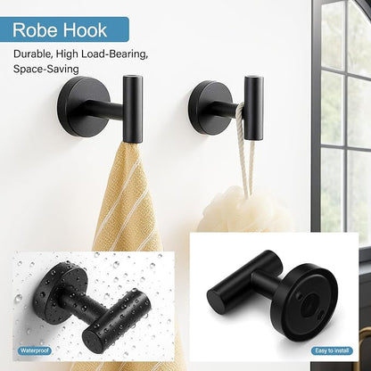 Matte Black 24in Stainless Steel Bathroom Hardware Set | Towel Bar Set , Bathroom Accessories Set Wall Mounted, Towel Racks for Bathroom, Towel Ring, Towel Hooks, Toilet Paper Holder
