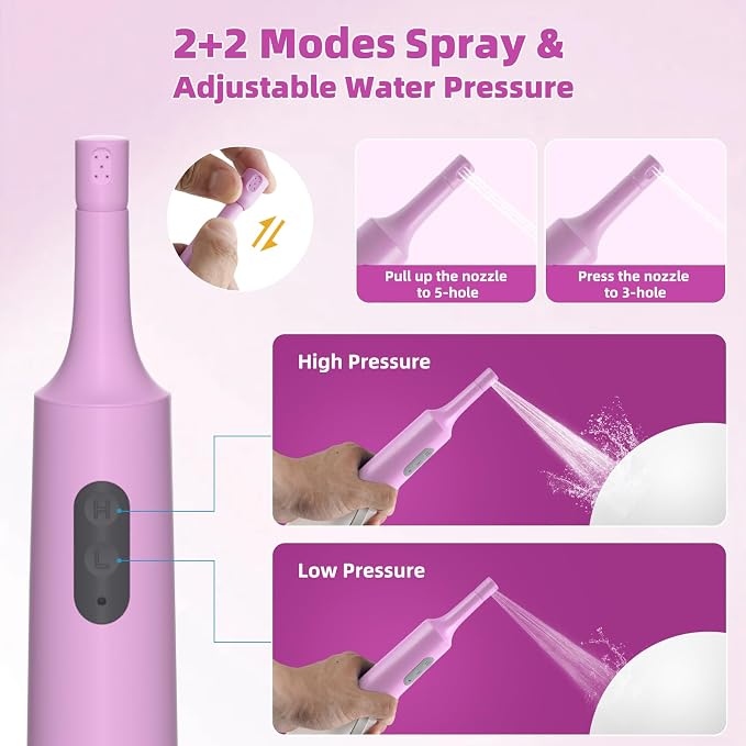 Hibbent Portable Bidet for Travel, High Pressure Electric Handheld Bidet Sprayer, 350-550ML Expandable Bottle for Personal Hygiene, USB-C Rechargeable Waterproof, Travel Sprayer for Women & Men, Pink