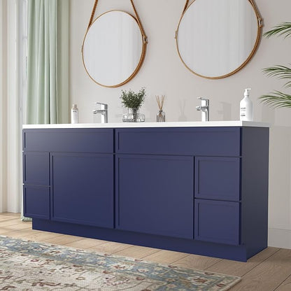HomeBeyond 72 Inches Bathroom Vanity Base Cabinet Without Sink, Double Sink Top with Door & Soft Closing Drawers, Sturdy Floor Mounted Cabinet 2-Door 4-Drawer, Blue