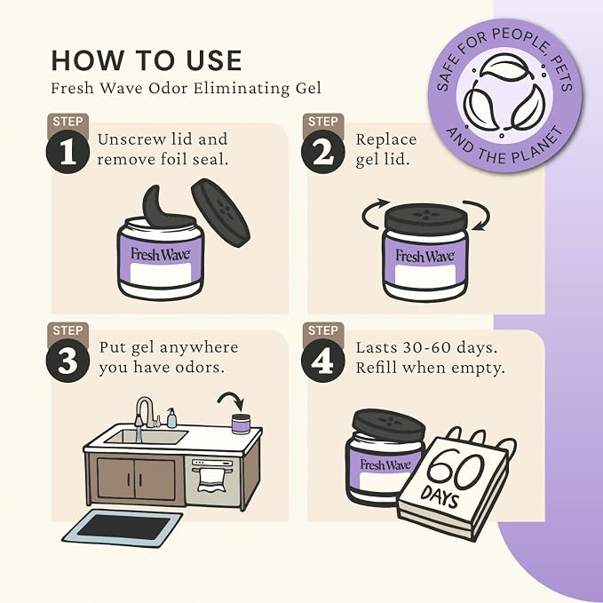 Fresh Wave Lavender Odor Eliminator Gel 15 oz - Air Freshener for Home | Lasts 30-60 days. Plant-based odor absorber. No perfumes or harsh chemicals. Bathroom & closet deoderizer. Refills available.