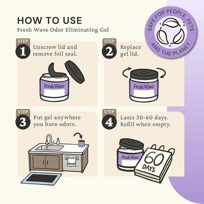 Fresh Wave Lavender Odor Eliminator Gel 15 oz - Air Freshener for Home | Lasts 30-60 days. Plant-based odor absorber. No perfumes or harsh chemicals. Bathroom & closet deoderizer. Refills available.