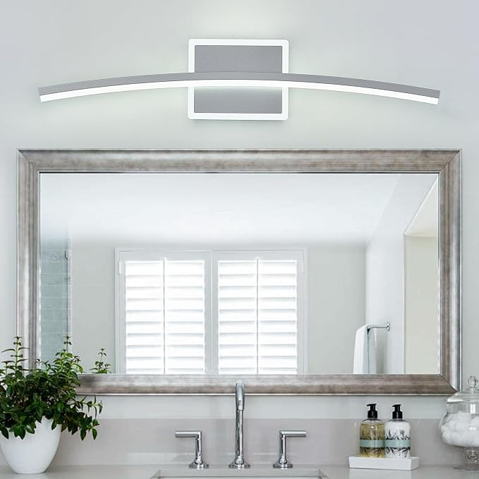Benkut Modern LED Wall Sconce Silver Light Fixtures Over Mirror Modern Bath Wall Lighting for Bathroom, Dimmable Vanity Light for Bathroom(5CCT 23.6Inch)