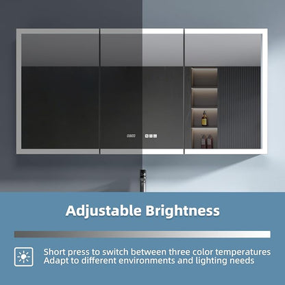 LED Medicine Cabinet 48x30 Anti-Fog Mirror Dimmable Recessed Mount | 3 Color Dimmable LED. Time Temp Display. Anti-Fog IP44. 2 Outlets+2 USB. Plug-in/Hardwired. Recessed/Wall Mount