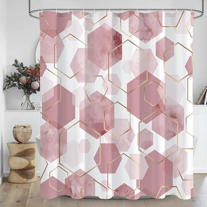 Litabel Long Shower Curtain for Bathroom, Geometric Bathroom Decor 72x78 | Long Modern Minimalist Shower Curtais, Pink Geometric Art Print Abstract Waterproof Bath Curtain
