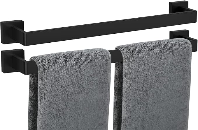 Towel Bar 2 Pack for Bathroom 20 Inch Matte Black Towel Holder 12/16/20/24/28/32/36 Inch Stainless Steel SUS304 Rustproof Towel Rack Modern Square Towel Rod for Bathroom Wall (2, Matte Black, 20 Inch)