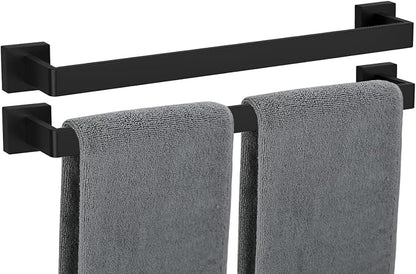Towel Bar 2 Pack for Bathroom 20 Inch Matte Black Towel Holder 12/16/20/24/28/32/36 Inch Stainless Steel SUS304 Rustproof Towel Rack Modern Square Towel Rod for Bathroom Wall (2, Matte Black, 20 Inch)