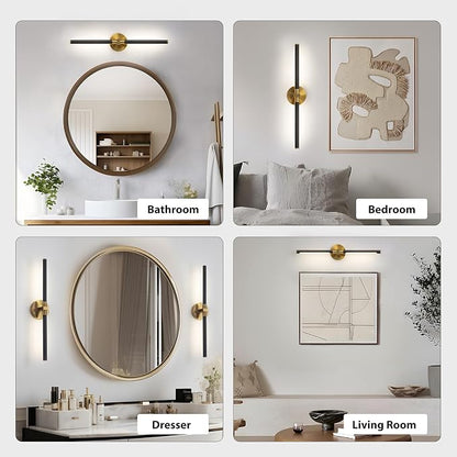 2026 Upgrade Vanity Lights, 24", Black and Gold Bathroom Light Fixture | 18W Brighter, 4000K, 360° Rotatable, CRI 90+, Brushed Gold Bathroom Vanity Light, LED Bathroom Lighting Fixtures over Mirror