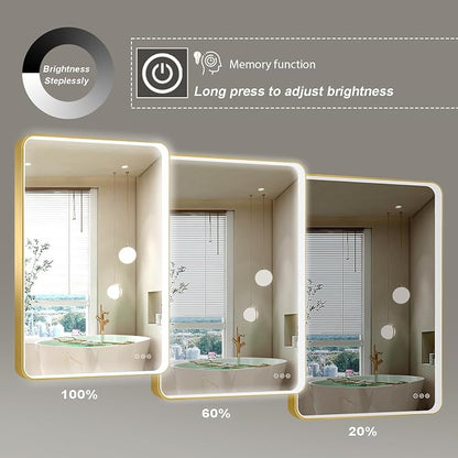 LED Mirror for Bathroom 30X36 Inch Gold Framed with Anti-Fog, Stepless Dimmable, Front Lit, LED Bathroom Vanity Mirror for Wall, Memory Function, Shatter-Proof