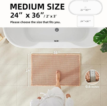 TYUU Waffle Bath Mat, Boho Bathroom Rugs Non Slip, 36x24 Light Peach | Super Absorbent Quick Dry Bath Rug, Non-Slip Backing, Soft Waffle Washable Farmhouse Bathroom Mats, Tub, Shower & Home Decor
