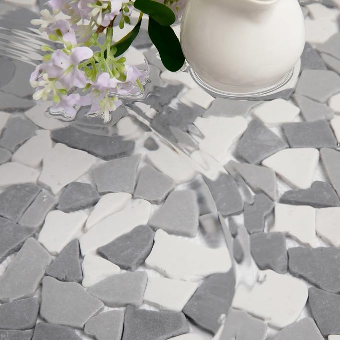 Grey Pebble Mosaic Tile, 12"x12" Backsplash Tiles, 5 SqFt | Slip-resistant Sliced Pebble for Bathroom, Kitchen, Shower Floors, Walls & Outdoor Areas, Mesh-Backed Easy to Install