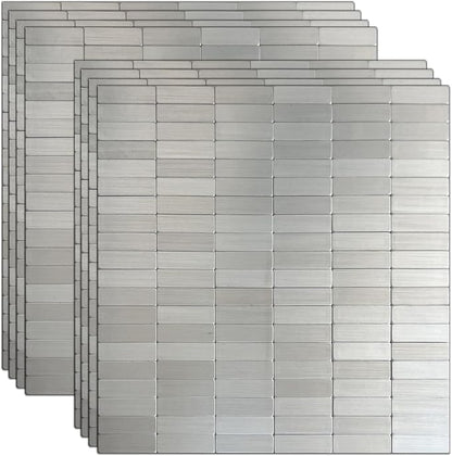 XUANINY Peel and Stick Tile Backsplash Wall Tiles, Stainless Steel, 8-Pack | Self-Adhesive, Easy to Install, Aluminum Mosaic Sticker, For Kitchen, 11.33"x11.92" Per Sheet