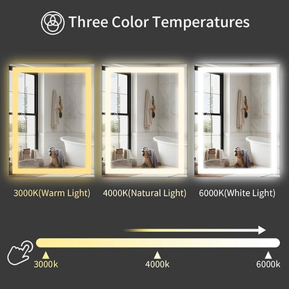Koonmi 60x36 LED Bathroom Mirror, Shatterproof Mirror with Light | 90CRI Vanity Mirror with Anti-fog Backlit + Front Lit, 3 Color, Easy Install for Bathroom Hotel (IP65)