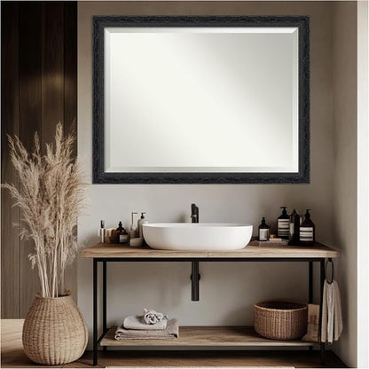 Amanti Art Black Bathroom Mirror for Over Sink, 34x44 Filigree Gloss Black Rectangle Vanity Mirror, X-Large Traditional Frame, Hangs Horizonally and Vertically, Bathroom Wall Decor, Beveled Edge
