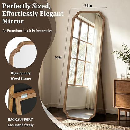 Farmhouse Full Length Mirror with Stand 22x65 Inch, Wooden Frame Floor Mirror,for Bedroom, Entryway, Living Room(Natural)