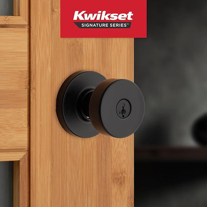 Kwikset Pismo Entry Door Knob with Lock and Key, Secure Keyed Handle Exterior, Front Entrance and Bedroom, Matte Black, 10 Pack, Pick Resistant SmartKey Rekey Security and Microban