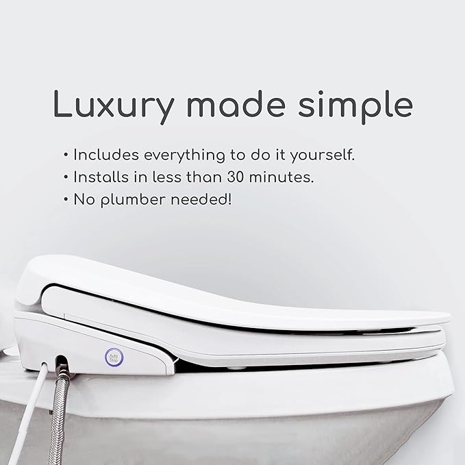 By Fluidmaster 9500E-001 Electronic Bidet Heated Toilet Seat with Warm Water and Air Dryer, Deodorizer, Easy Install, Elongated, White