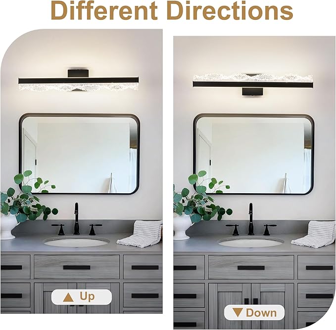Black Bathroom Vanity Light Fixtures Over Mirror 25.6inch, Dimmable 3CCT 12W LED Bathroom Light Fixture, Modern Vanity Wall Lighting for Bedroom, Dressing Room, Cloak Room