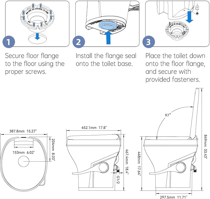 SEAFLO Bone-Colored Residential Height Camper/RV Toilet, 18.5” Height, Gravity Flush, Foot Pedal, Oversized Bowl, Soft-Close Seat, 4-Year Warranty