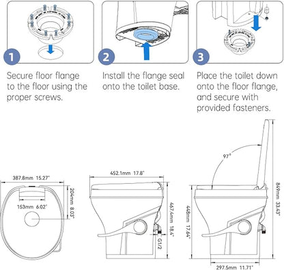 SEAFLO Bone-Colored Residential Height Camper/RV Toilet, 18.5” Height, Gravity Flush, Foot Pedal, Oversized Bowl, Soft-Close Seat, 4-Year Warranty