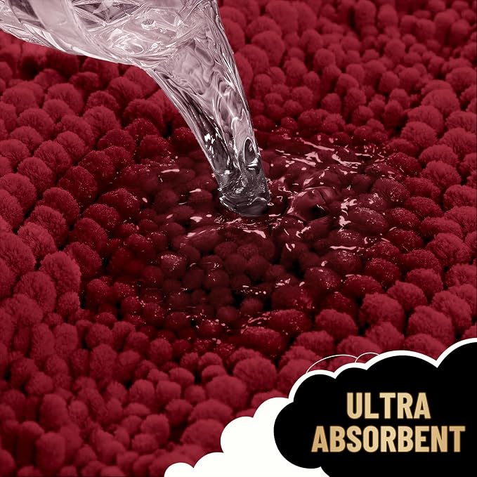 OLANLY Thick Bathroom Rugs 36x24, Soft Chenille Striped Bath Rugs, Red | Rubber Backing, Machine Wash, Extra Absorbent Bath Mats for Bathroom Floor, Tub and Shower, Home Decor Accessories