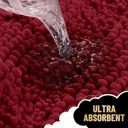OLANLY Thick Small Bathroom Rugs 24x16, Soft Chenille Bath Rugs, Red | Rubber Backing, Machine Wash, Extra Absorbent Striped Bath Mats for Bathroom Floor, Tub and Shower, Home Decor Accessories