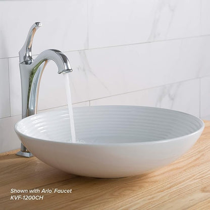 KRAUS Viva™ Round White Porcelain Ceramic Vessel Bathroom Sink, 16 1/2 in. D x 4 3/8 in. H, KCV-203GWH