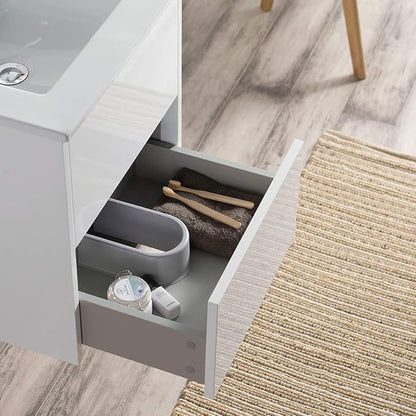 Blossom 20" Modern Bathroom Vanity and Sink Combo - Pre-Assembled Wall Mount Plywood Cabinet - Moisture Proof Glossy White Finish - Designer Powder Room Vanity for Narrow Spaces
