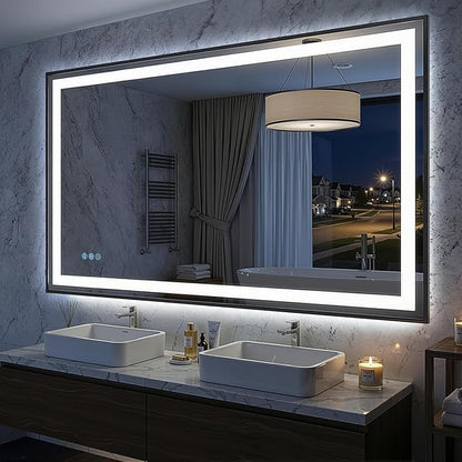 Antok 60X36 LED Bathroom Mirror with Lights, Vanity Mirror for Wall with Black Frame, Touch Control, Anti-Fog, Dimmable Lights, Shatter-Proof, Memory Function, Wall-Mounted Vanity Mirrors