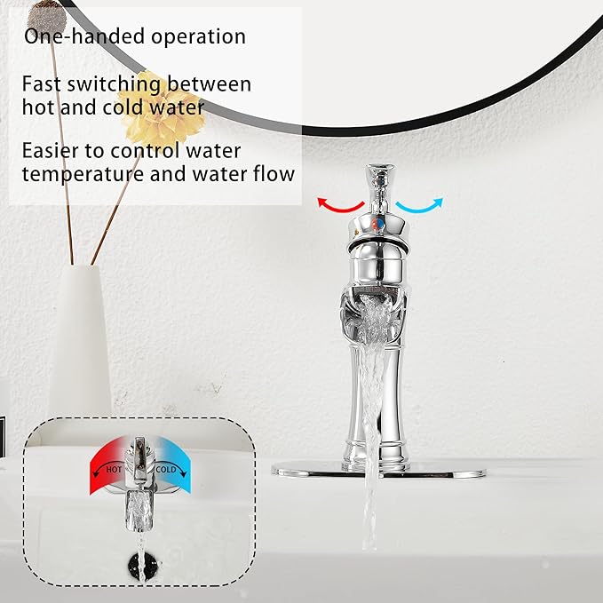 Chrome Bathroom Faucet Waterfall GGStudy Single Handle One Hole Farmhouse Bathroom Vanity Faucet Basin Mixter Tap Deck Mount with Drain Assembly
