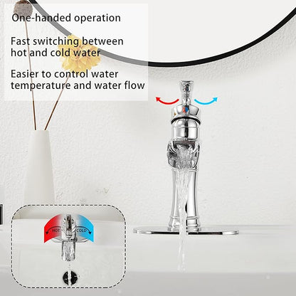 Chrome Bathroom Faucet Waterfall GGStudy Single Handle One Hole Farmhouse Bathroom Vanity Faucet Basin Mixter Tap Deck Mount with Drain Assembly