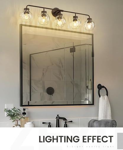 zeyu 38.5-Inch 5-Light Vanity Lights for Bathroom Fixture, ZS62BG-5W ORB-WG | Bathroom Lighting Fixtures Over Mirror, Water Ripple Globe Glass, Up Or Down Mount, Hardwired, 5 E26 Bulbs Up To 60W Each